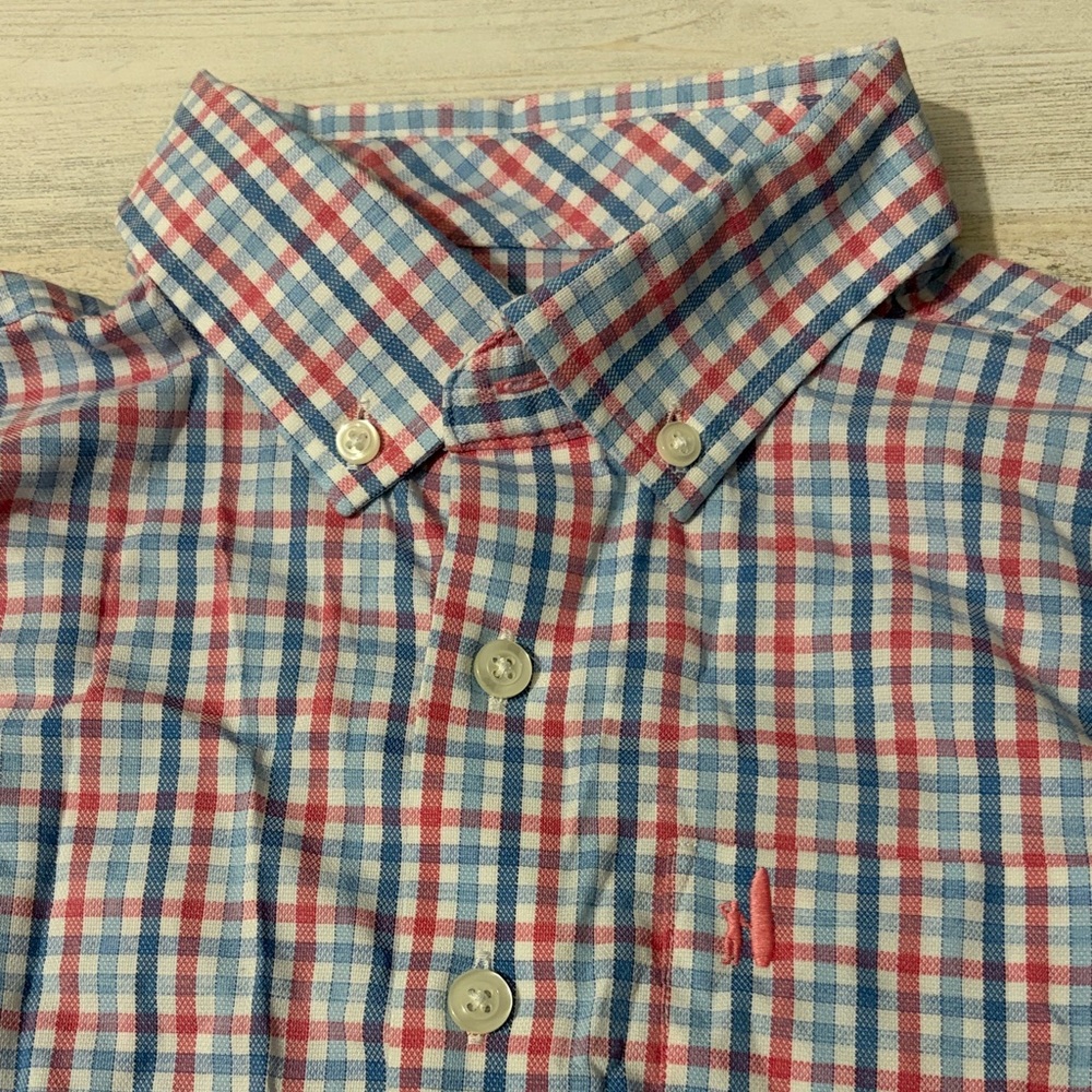 johnnie-O Blue and Red Plaid Button Down Shirt Size 10 - Picture 3 of 7
